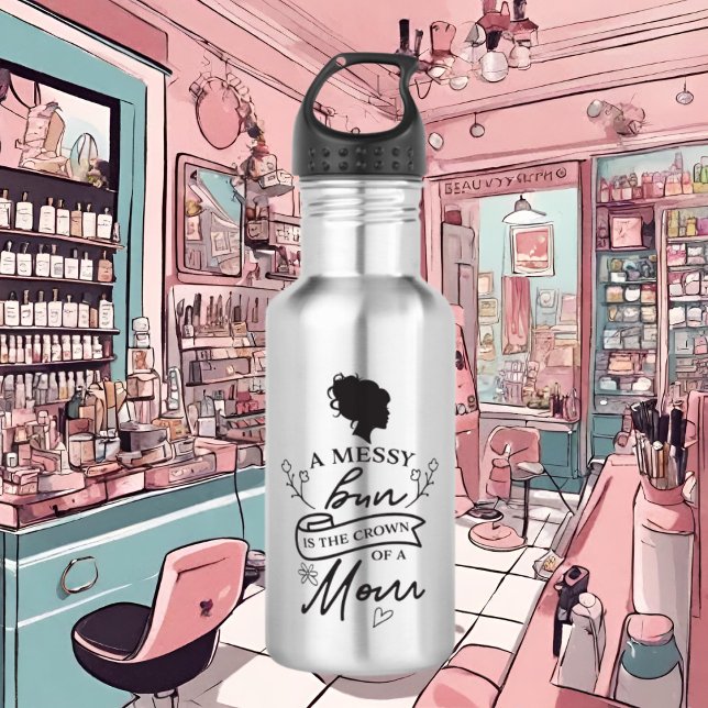 Botella De Agua arte de palabras divertido y desordenado de mamá (Subido por el creador)