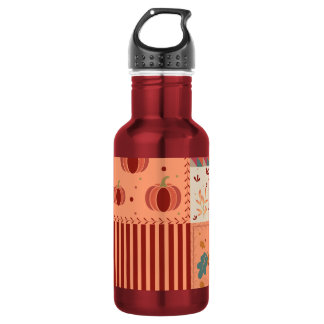 Botella De Agua Arte de parches con patrón de hoja de otoño y bell