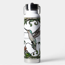 Arte de vidrio teñido elegante art nouveau colibrí