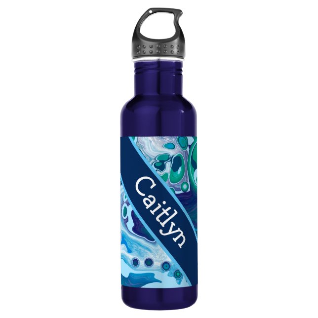 Botella De Agua Arte digital de mármol verde azul personalizado (Anverso)
