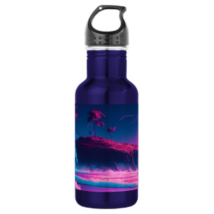 Botella De Agua Arte digital de Océano Rosa y Palmeras