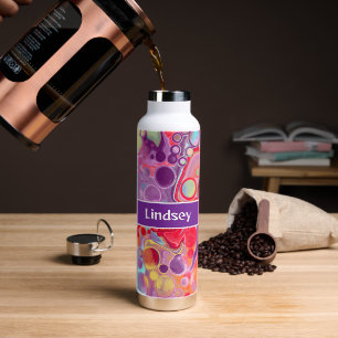Botella De Agua Arte fluido de pintura púrpura púrpura personaliza