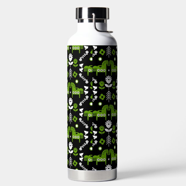 Botella De Agua Arte folclórico escandinavo de caballos (Izquierda)