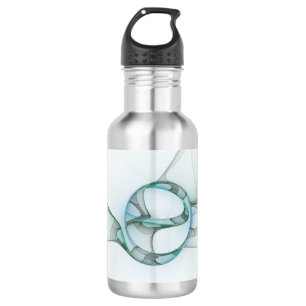 Botella De Agua Arte fractal abstracto moderno azul turquesa gris