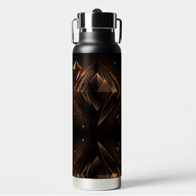 Botella De Agua Arte geométrico elegante de oro negro (Frente)