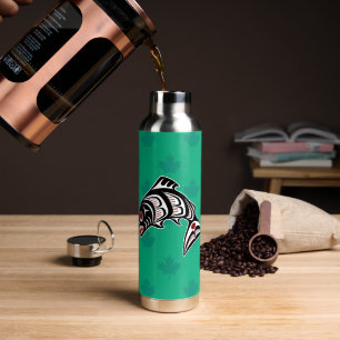 Botella De Agua Arte Haida Salmón Rojo Negro Blanco Nativo America