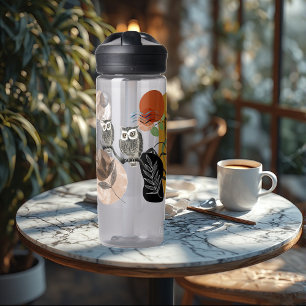 Botella De Agua Arte Moderno Boho Bohemio Pájaro Abstracto Búhos N