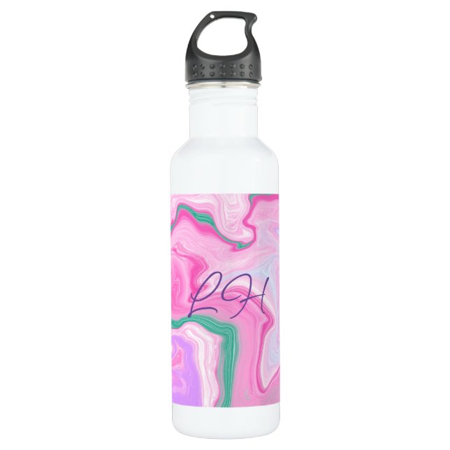 Botella De Agua Arte Monogramado Rosa, Púrpura, Mint Green Marble (Anverso)