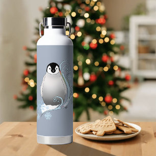 Botella De Agua Arte Nouveau de pingüino invernal caprichoso. Copo