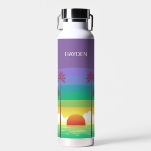 Botella De Agua Arte personalizado de palmeras y puesta de sol mor