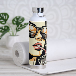 Botella De Agua Arte Pop Comic Mujer Bonita Bebiendo Refresco