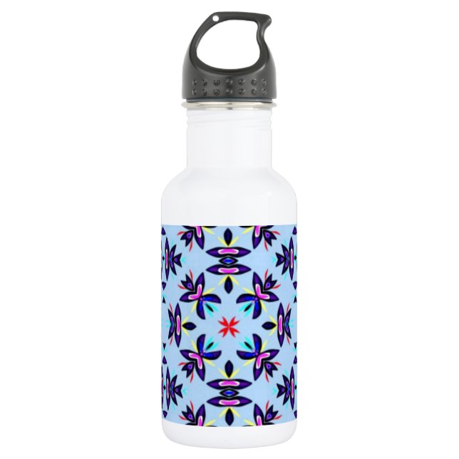 Botella De Agua Arte retro de patrón azul (Anverso)