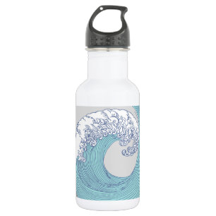 Botella De Agua Arte vintage japonés Ukiyo-e Ola de surf Costa Azu