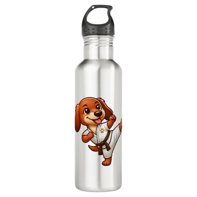 Botella De Agua Artes marciales de karate de Dachshund patadas alt (Anverso)