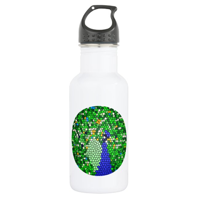 Botella De Agua Asombroso arte de mosaico Peacock personalizado (Anverso)