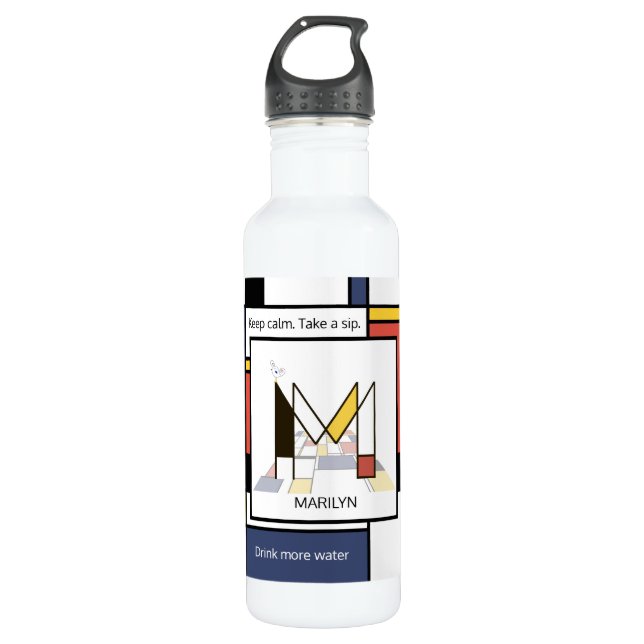 Botella De Agua Asombroso Neoplastismo Monograma de Arte. Letra M (Anverso)
