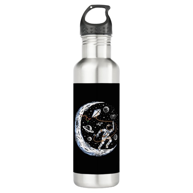 Botella De Agua Astronauta volando una cometa en la Luna (Anverso)
