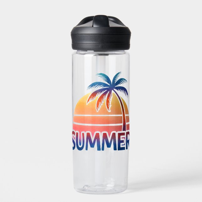 Botella De Agua Atardecer retro de verano con palmera (Delante)