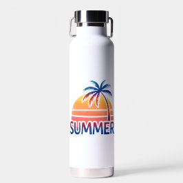 Botella De Agua Atardecer retro de verano con palmera