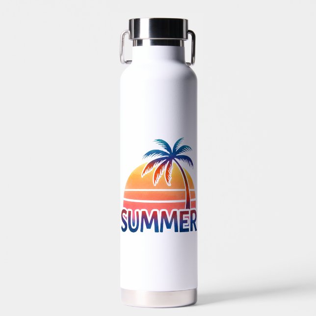 Botella De Agua Atardecer retro de verano con palmera (Delantero)