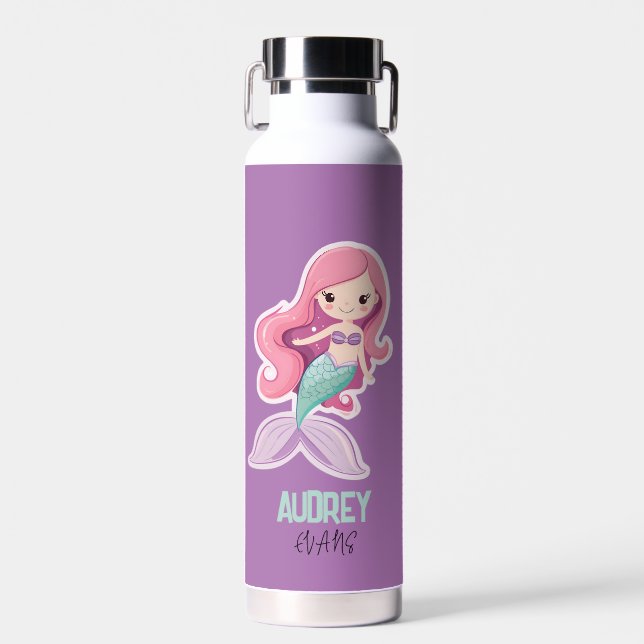 Botella De Agua Atractiva sirena pastel con nombre de niño (Delantero)