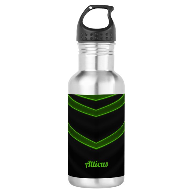 Botella De Agua ATTICUS ~ Negro y Verde Fluoro (Anverso)