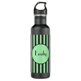Botella De Agua Audaz Mint Green y Black Stripe Personalizado