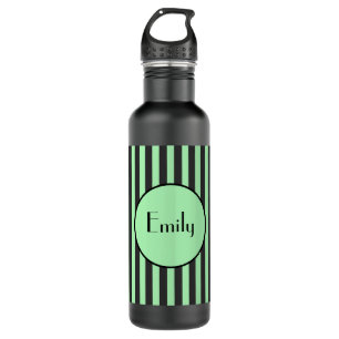 Botella De Agua Audaz Mint Green y Black Stripe Personalizado