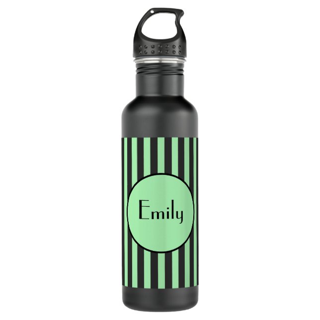 Botella De Agua Audaz Mint Green y Black Stripe Personalizado (Anverso)