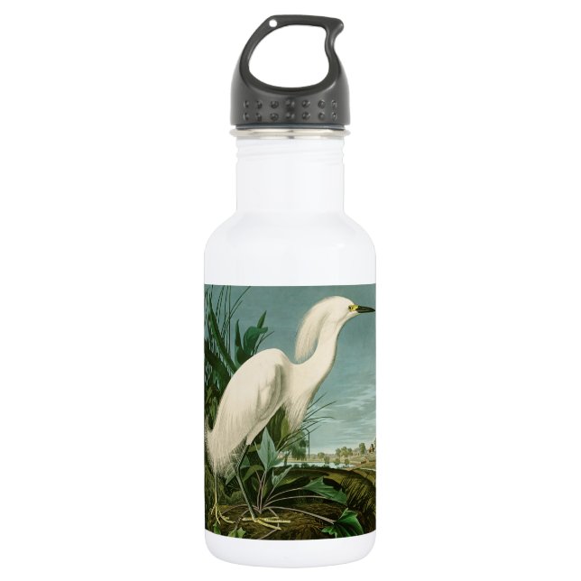 Botella De Agua Audubon Snowy Heron White Egret Bird Birding (Anverso)