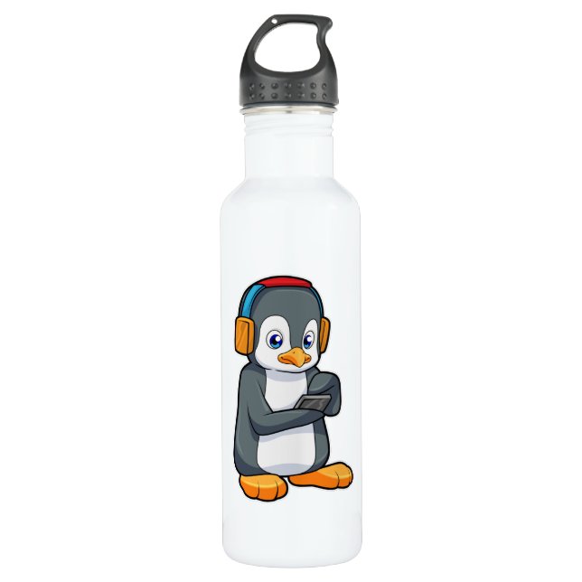 Botella De Agua Auriculares con música pingüino (Anverso)