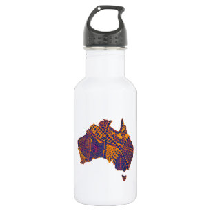 Botella De Agua Australia Mapa de Doodle Naranja Purple