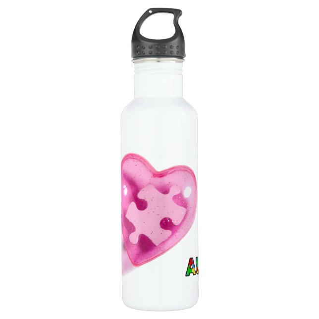 Botella De Agua Autism Awareness Pink Heart Personalizar (Anverso)