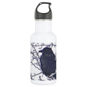 Botella De Agua Ave negra en ramas nevadas