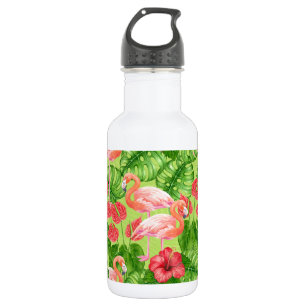 Botella De Agua Aves flamencas y plantas tropicales