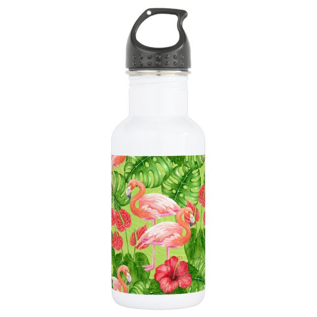 Botella De Agua Aves flamencas y plantas tropicales (Anverso)