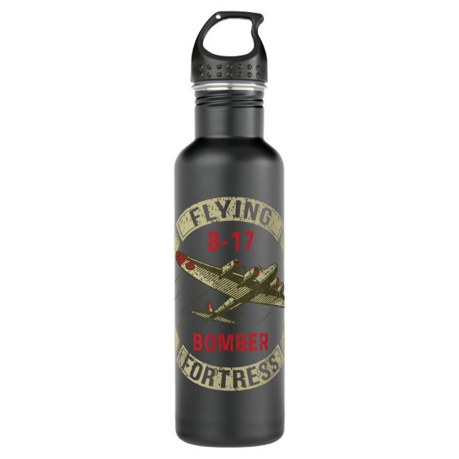 Botella De Agua Avión aéreo B17 Heavy Bomber WW2 Avión con bandera (Anverso)
