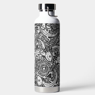 Botella De Agua Azteca Axolotl Xolotl Patrón Tribal Negro & Blanco