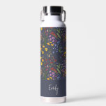 Botella De Agua Azul amarillo floral lindo alambre personalizado e<br><div class="desc">Moderno color amarillo floral lindo nombre personalizado y elegante regalo de cargadores. Navidades ideales,  cumpleaños,  graduación,  aniversario,  Día de la Madre,  día del padre,  pensando en ti regalo.</div>