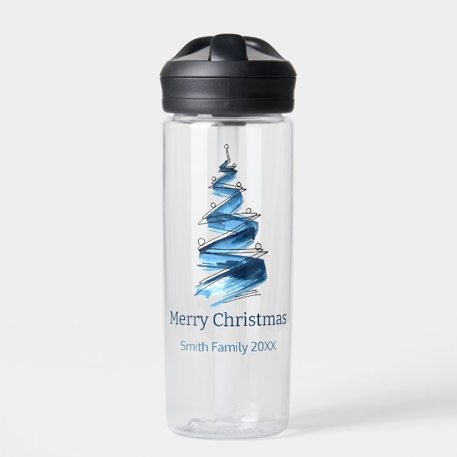 Botella De Agua Azul Árbol de Navidad (Delante)