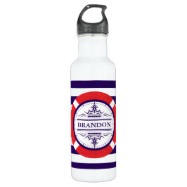 Botella de agua azul de la Marina Monograma