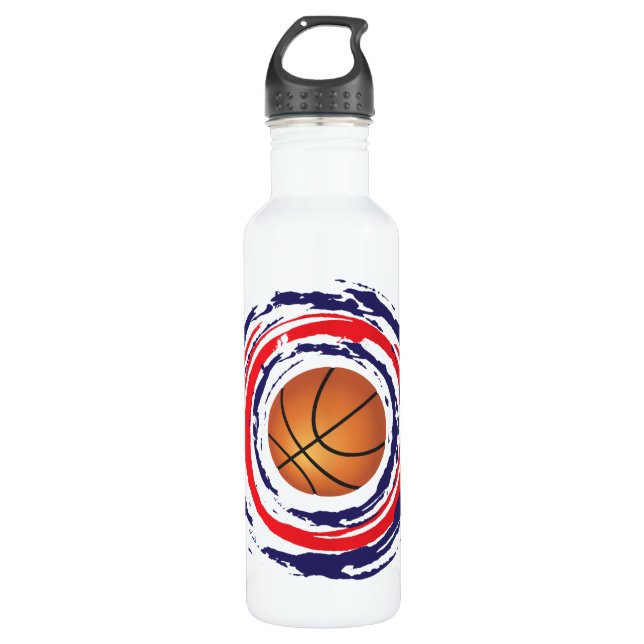 Botella De Agua Azul del baloncesto y blanco rojos (Anverso)
