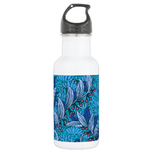 Botella De Agua Azul Floral Antiguo Boho Moderno