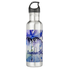 Botella De Agua Azul Iris Art Flor de color de agua floral Mujeres