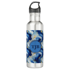 Botella de agua azul marbleizada personalizada