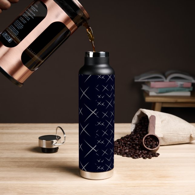 Botella de agua azul negra elegante y chic (Café)