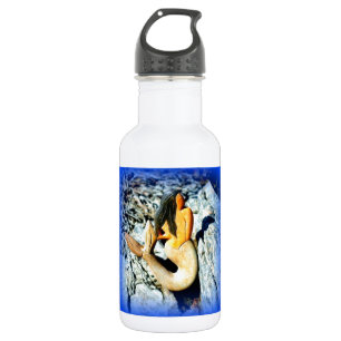 Botella De Agua azul negro-haired de la sirena