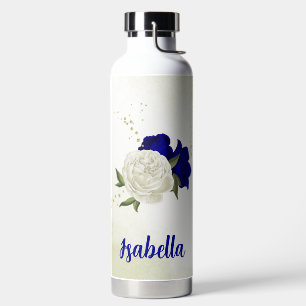 Botella De Agua azul real flores blancas vegetación