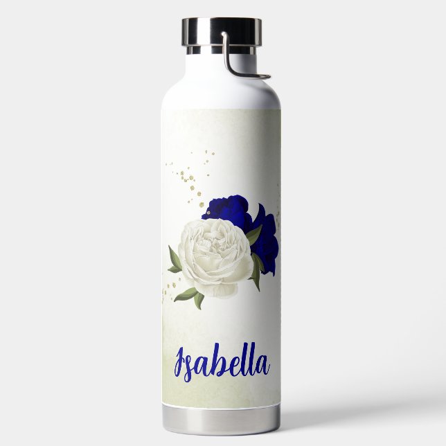Botella De Agua azul real flores blancas vegetación (Izquierda)