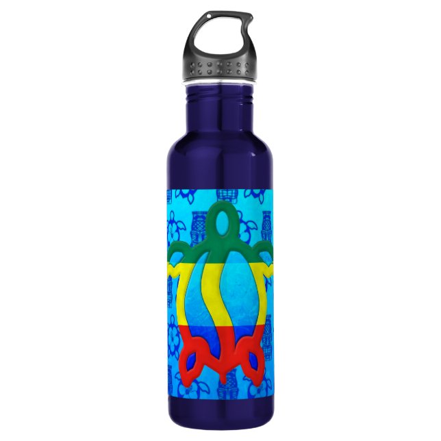 Botella De Agua Azul Tiki de Rasta Honu (Anverso)